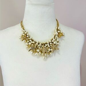Beachy Faux Pearl Starfish Bib Necklace resortwear crystals